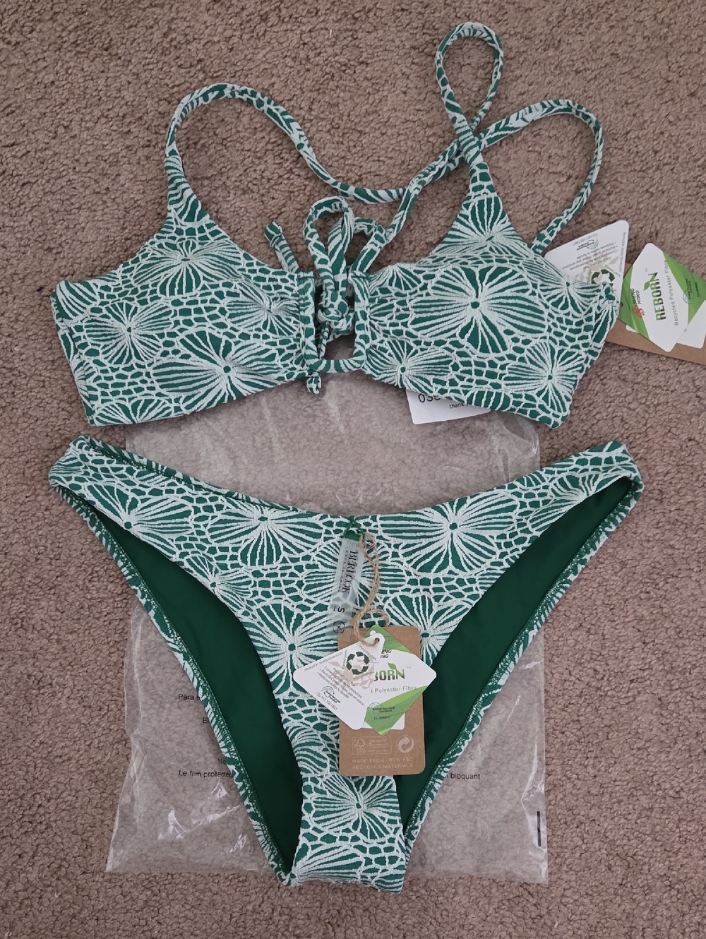 *NWT* Green Floral Lace-Pattern Bikini - Eco-Friendly Swim